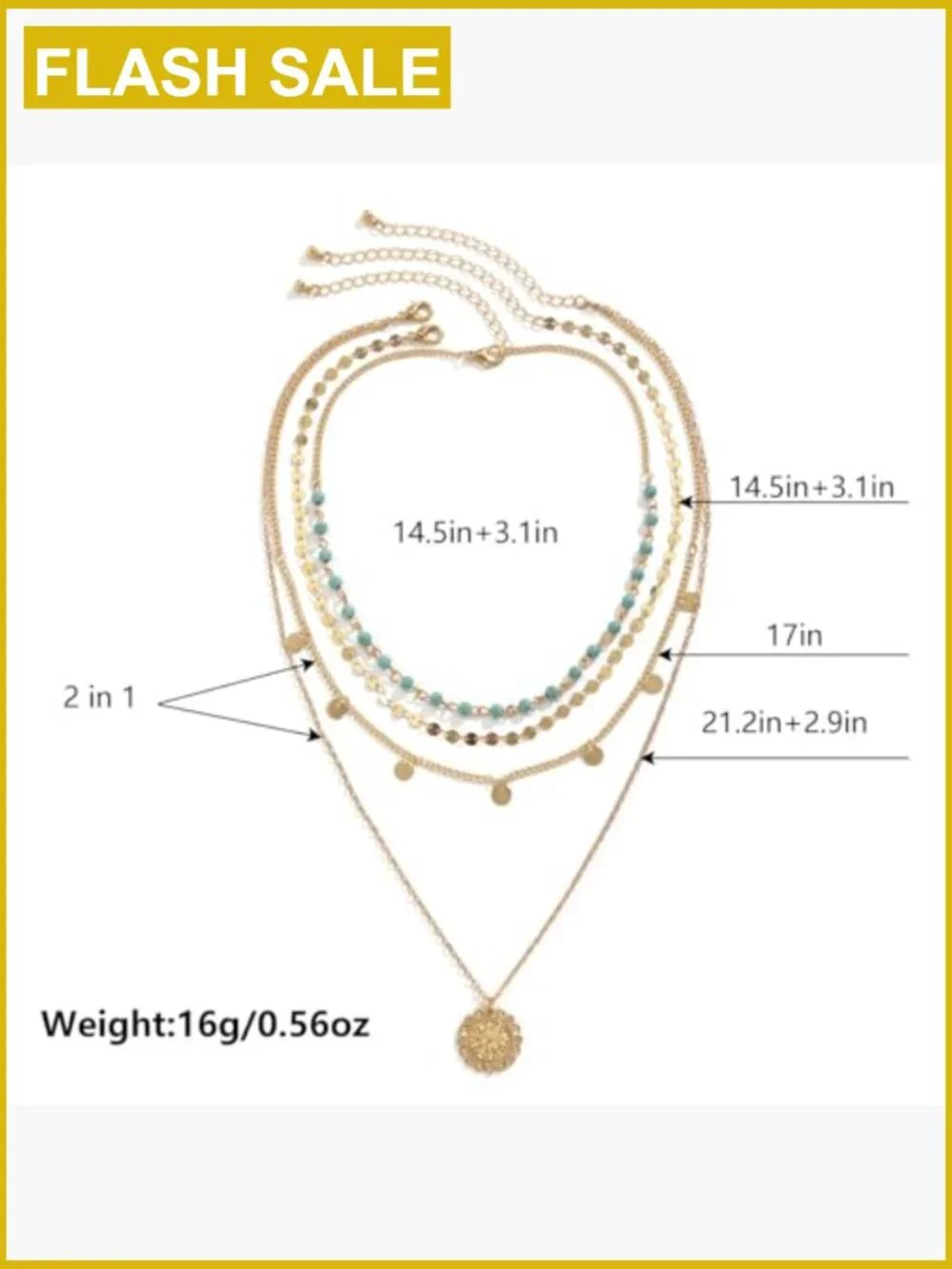 14K Gold Plated Layered Choker Necklace Set with Turquoise Stone Pendants - Picture 6 of 7